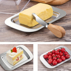 Butter Cutter Box Stainless Steel Saucer with Plastic Cover