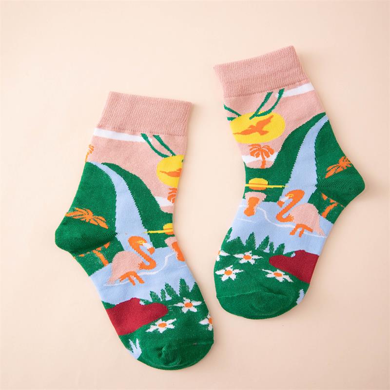 Funny Pattern Cotton Mid Tube Socks For Sports Women