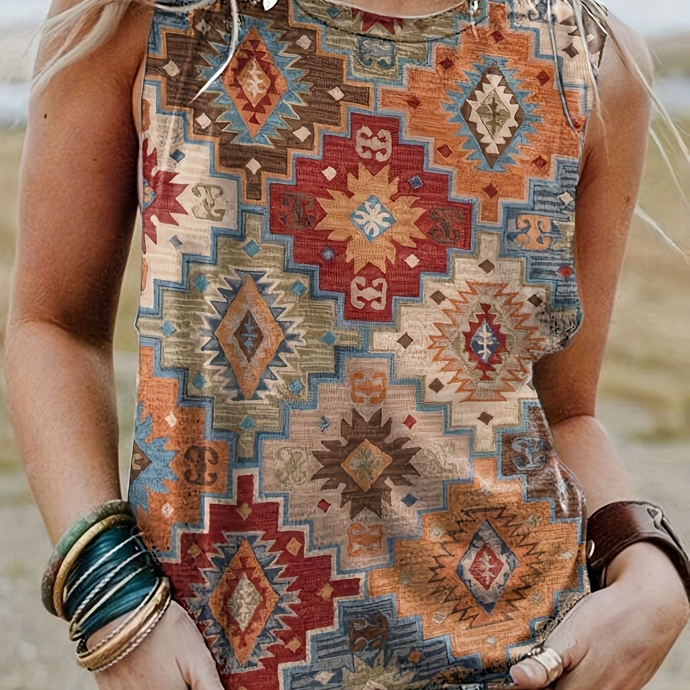 Casual Tank Top Women's Plus Allover Print