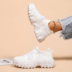 Women's Platform Sock Sneakers Low Top Sports Shoes Lace Up Running Shoes