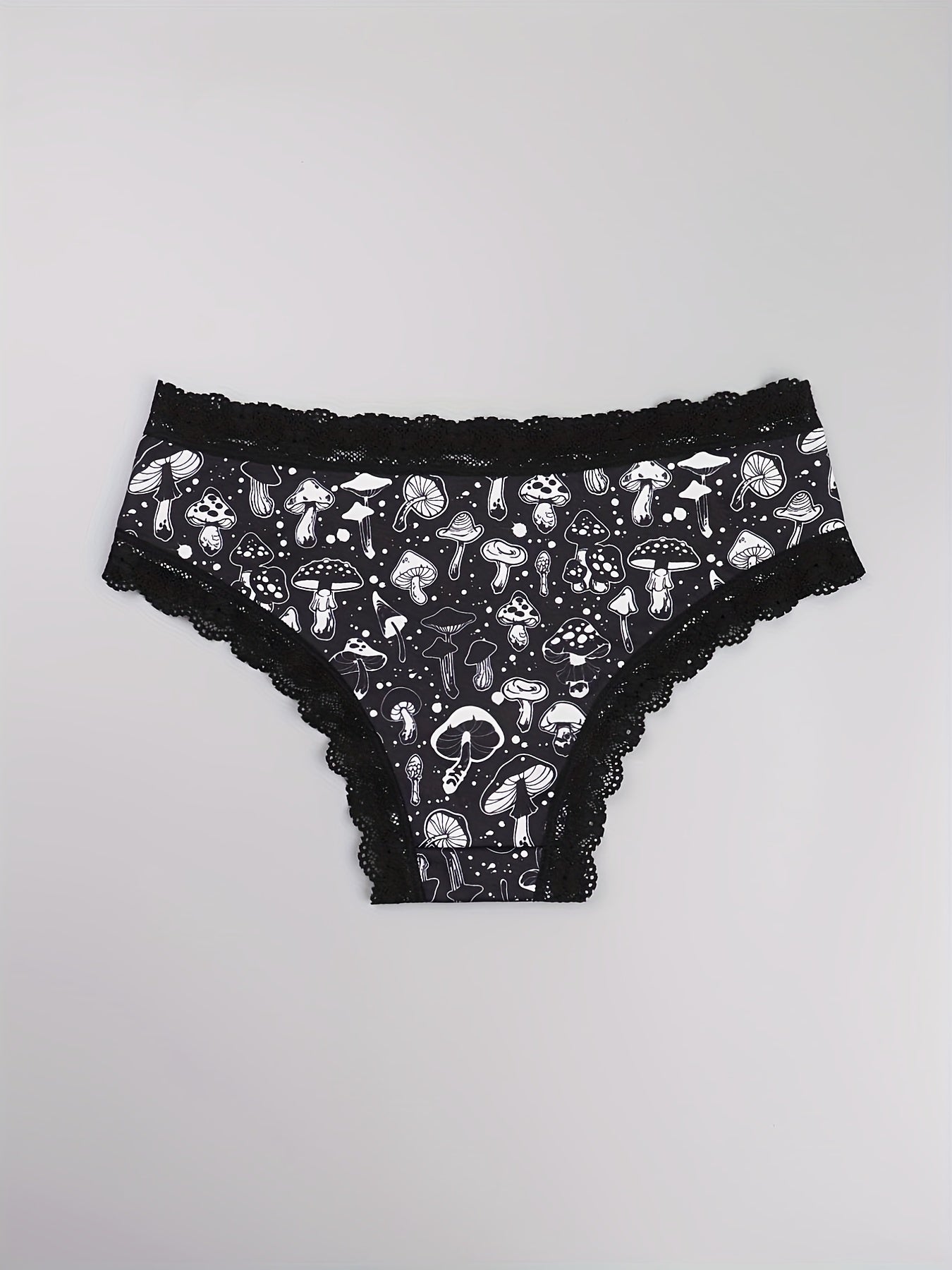 3pcs Mushroom & Star Print Hipster Panties Comfy Lace Trim