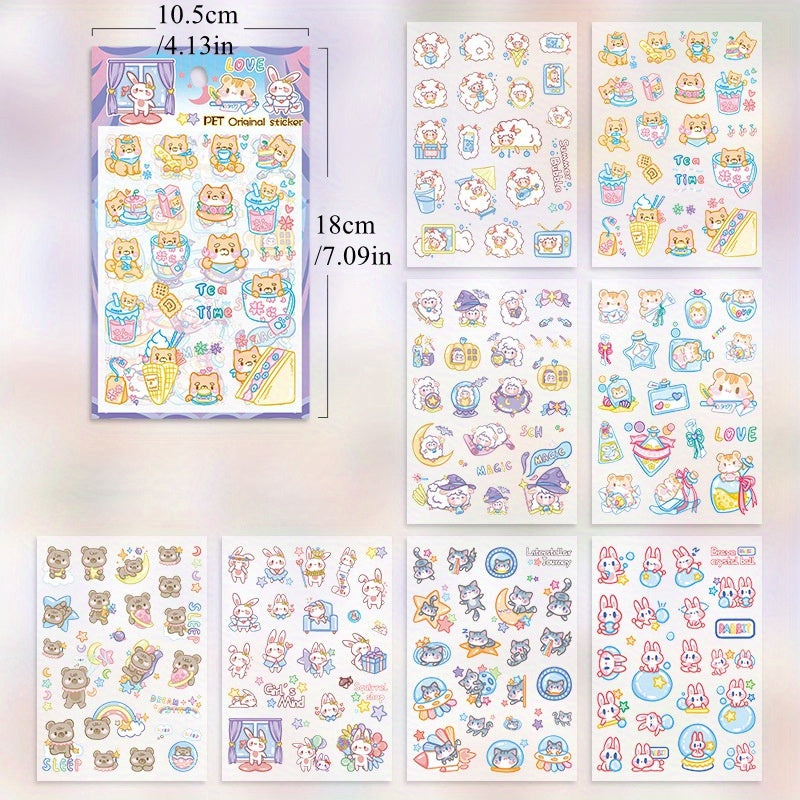 8pcs Cartoon Animal Stickers Pack Waterproof for Cup Laptop Scrapbook Notebook