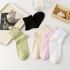 5 Pairs Women's Comfy Solid Socks Breathable Stockings