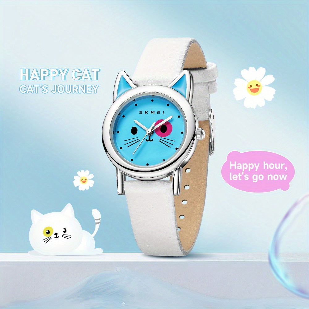 Cat Print Waterproof Quartz Watch for Boys Girls Teens Gift