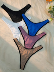5pcs Mixed Contrast Trim Thongs Soft Intimates Panties Women's Underwear