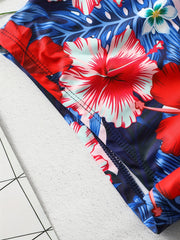 Tropical Print Lace Up Tankini Set