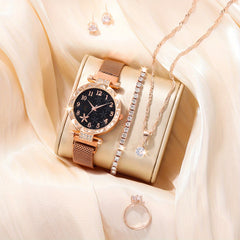 Rhinestone Quartz Wrist Watch & Jewelry Set - Children's Gift