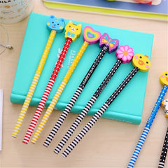 20 Colorful 18 Length Cartoon Eraser Pencils Office School Students Gift