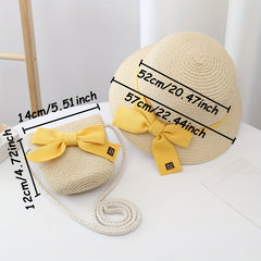 Children's Sun Hat and Bag Set - Straw Hat, Coin Purse, Beach Hat, Messenger Bag