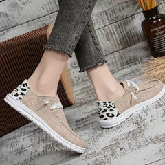 Leopard Print Canvas Lace Up Sneakers Lightweight Outdoor Shoes