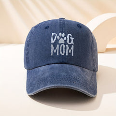 DOG MOM Print Baseball Cap Solid Washed Distressed Sports Hat Sunscreen Dad Hats