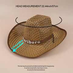 Sunshade Cowboy Hat Plaid Straw Hat Outdoor Fishing Travel Beach Hat