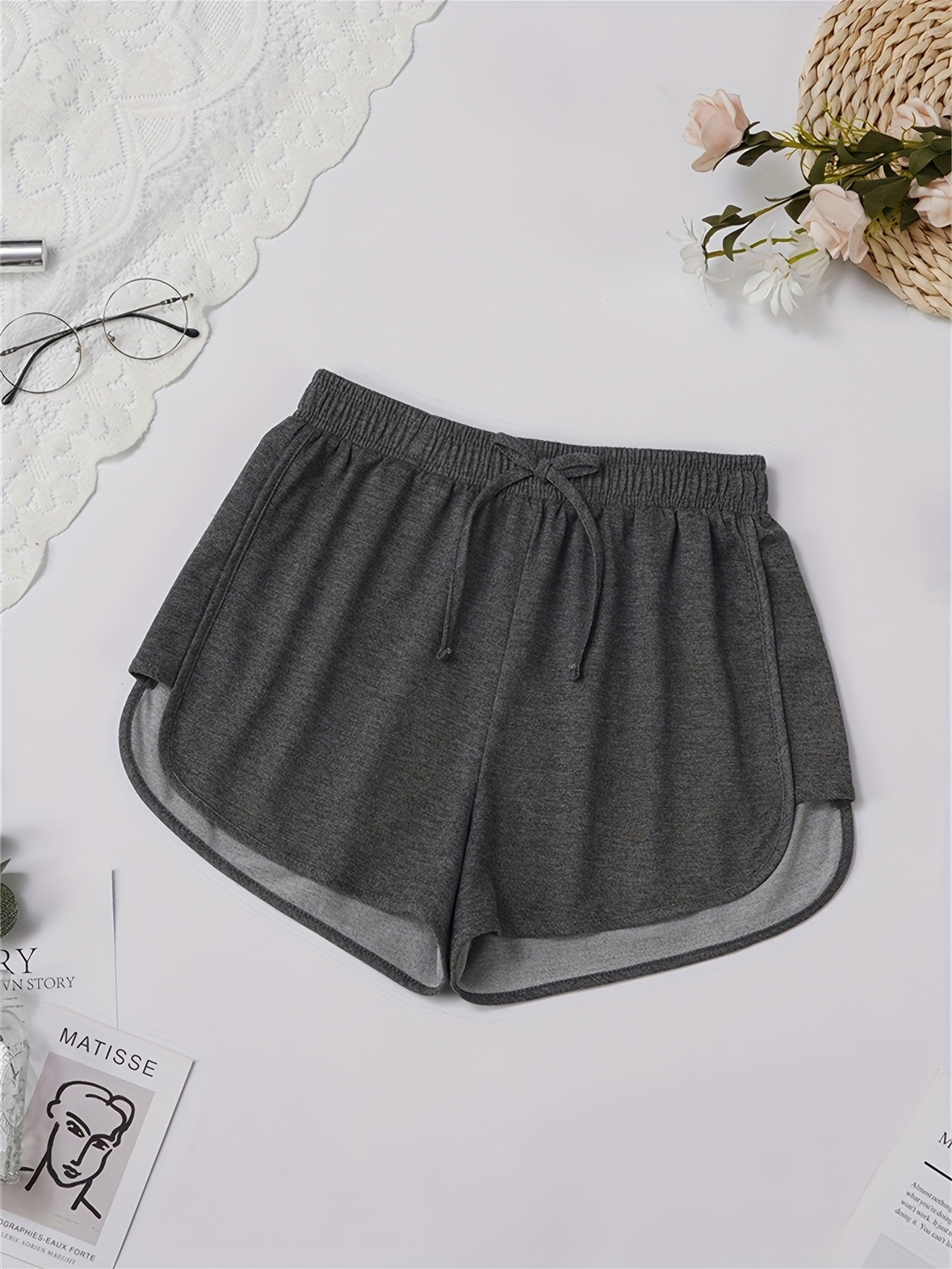 Sporty Elastic Waist Drawstring Shorts for Women