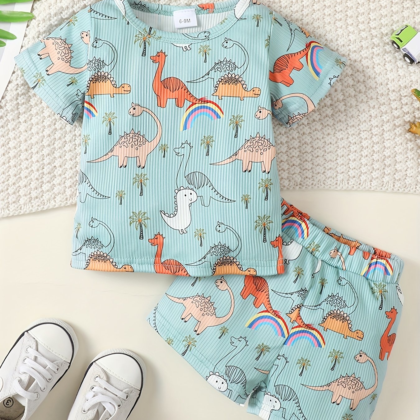 2pcs Baby Boys Dinosaur T shirt & Shorts Set Clothes