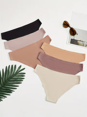 6pcs Seamless Solid Bikini Panties Breathable Intimates Women's Lingerie