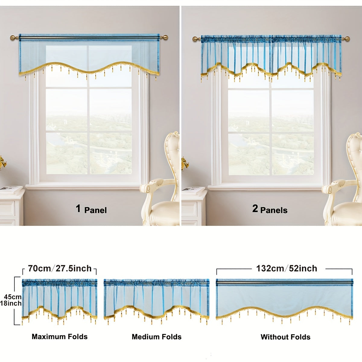 Modern S-Shaped Sheer Curtain Valance with Bead Edge - Home Decor