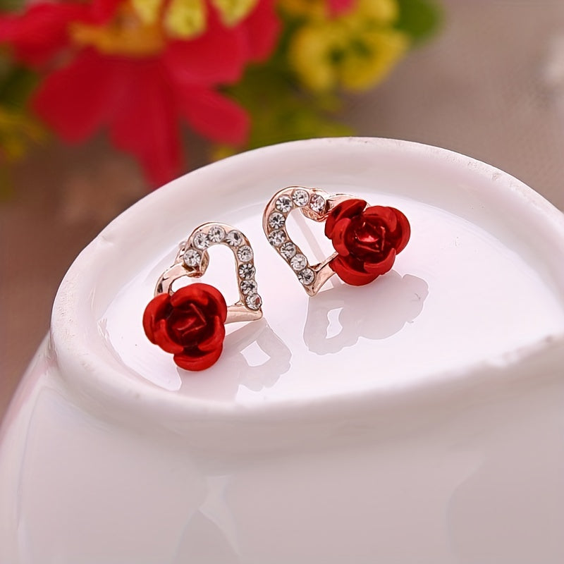 Love Rose Flower Stud Earrings for Women