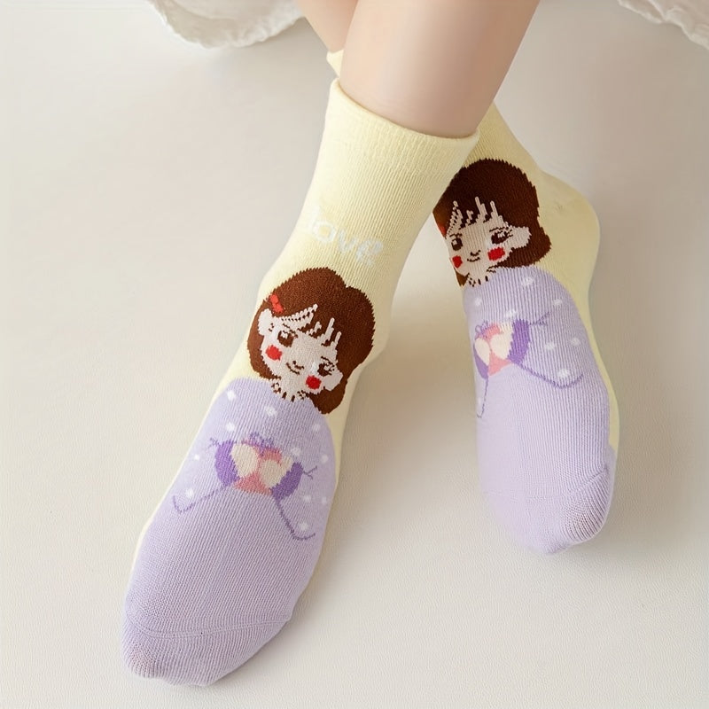 5pairs Cartoon Pattern Kids Socks Breathable Comfy Deodorant Socks