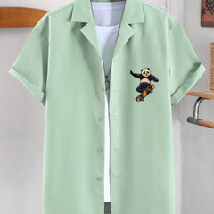 Skateboarding Panda Print Men's Short Sleeve Shirt for Summer Vacation