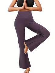 High Waist Sports Pants With Pockets Bell Bottom Tummy Control