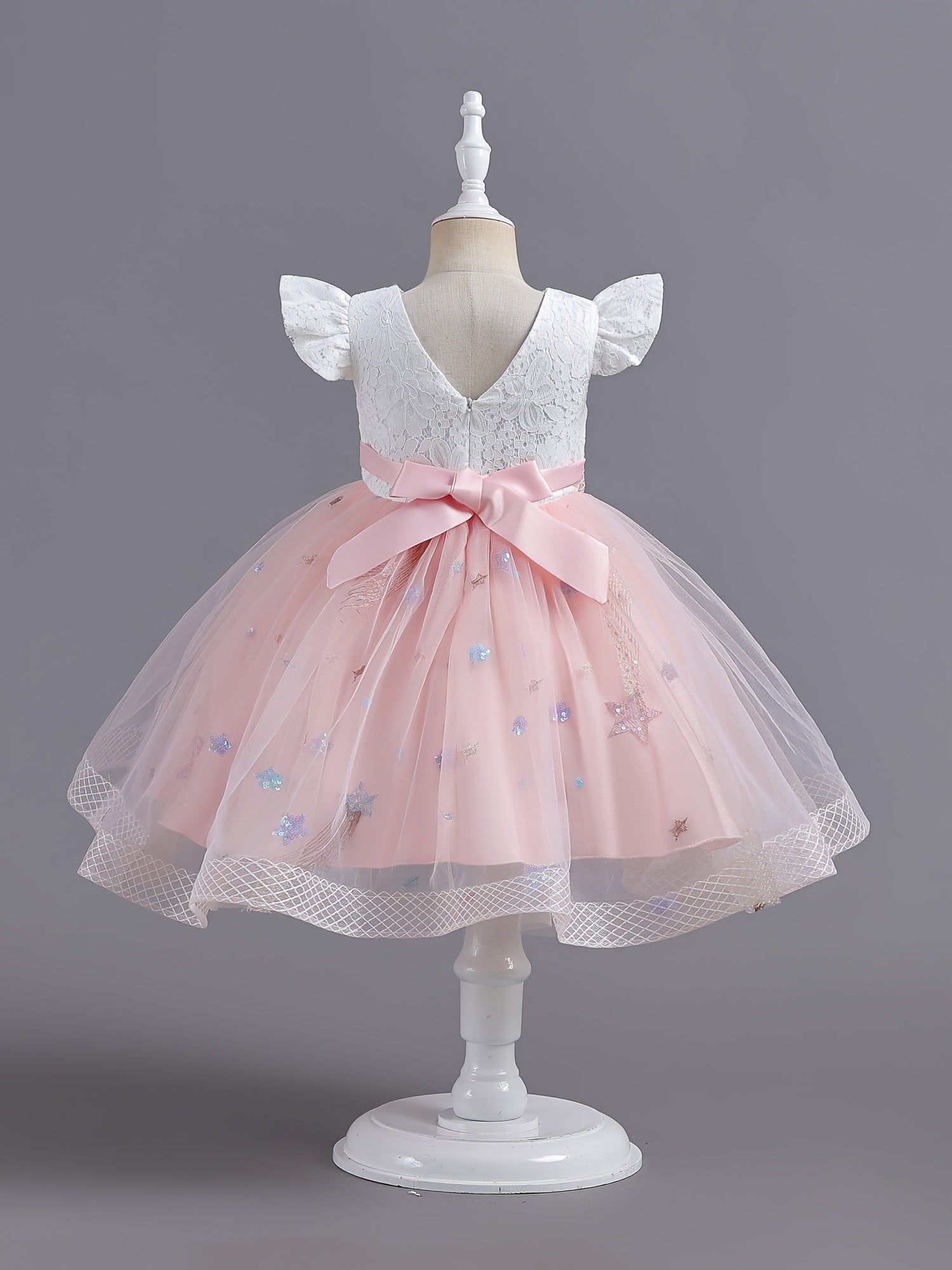 Girls Embroidered Mesh Princess Dress Fly Sleeve Tutu Skirt