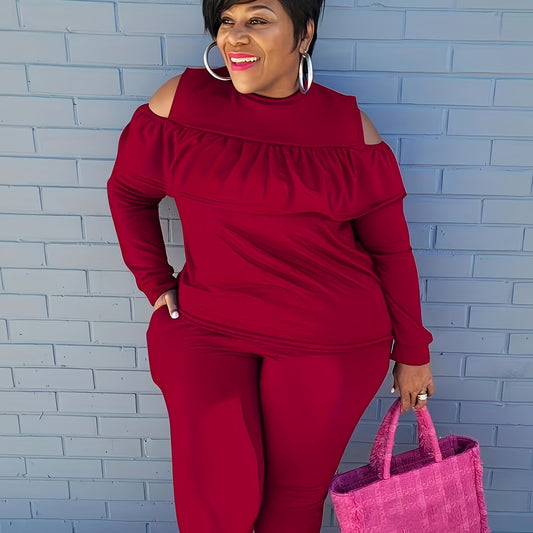 Ruffle Trim Cold Shoulder Top & Leggings Set