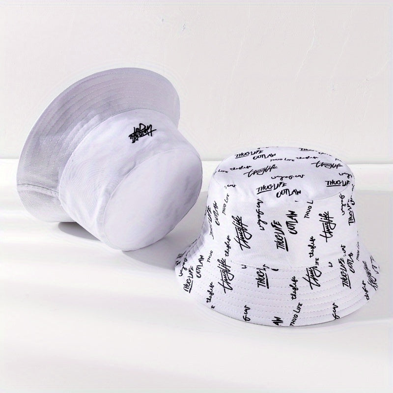 Unisex Sunshade Bucket Hat With Letter Embroidery Double sided Sun Hat