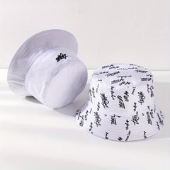 Unisex Sunshade Bucket Hat With Letter Embroidery Double sided Sun Hat