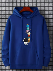 Planets Print Hoodie Men's Casual Graphic Pullover Hoodie