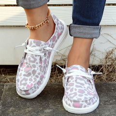 Leopard Print Canvas Shoes Low Top Lace Up Casual Shoes