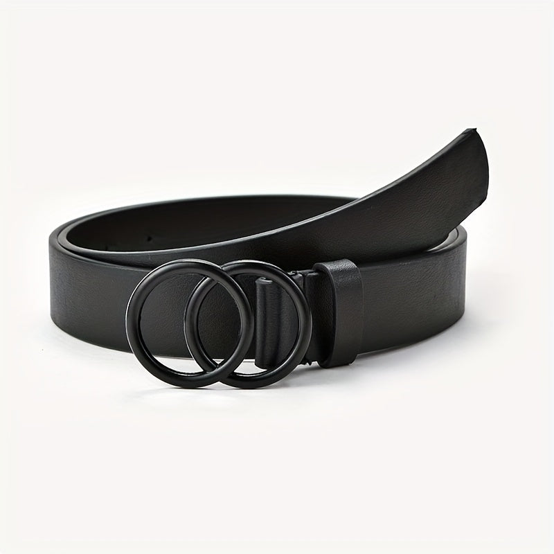 Double Circle Buckle Belt Solid Casual Jeans Pants PU Leather Belt