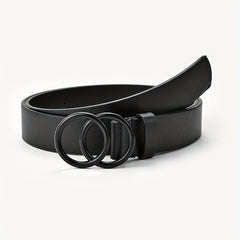 Double Circle Buckle Belt Solid Casual Jeans Pants PU Leather Belt