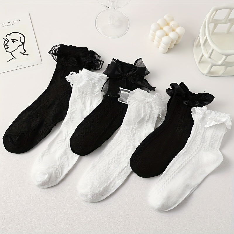 6 Pairs 3D Ruffle Socks Women's Stockings Hosiery