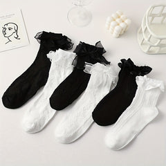 6 Pairs 3D Ruffle Socks Women's Stockings Hosiery