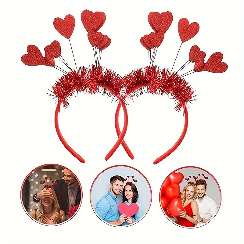 2pcs Heart Sequin Holiday Headbands Pom Pom Plastic Headband