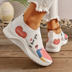 Elastic Walking Shoes Couple Figure Graphic Comfy Casual Sneakers