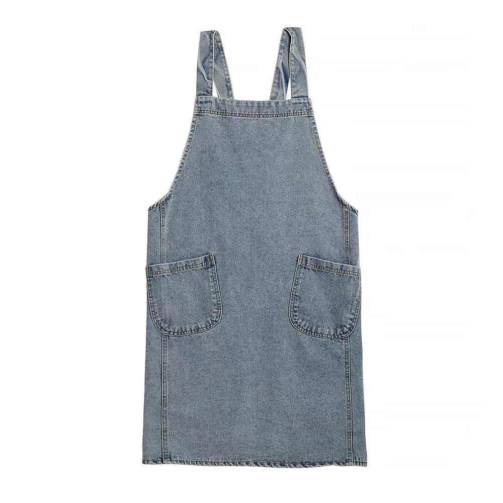 Vintage Haircut Denim Apron with Pocket