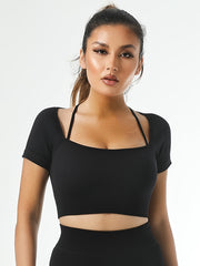 Ribbed Halterneck Sports Bra Quick Dry Yoga Workout Activewear