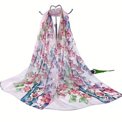 Chiffon Flower Print Scarf Silk Shawl Casual Windproof Head Wrap