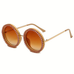 Zircon Decor Sunglasses Round Frame Gradient Lens UV400