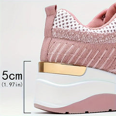 Women's Knitted Running Sneakers Comfortable Height Increase Sneakers