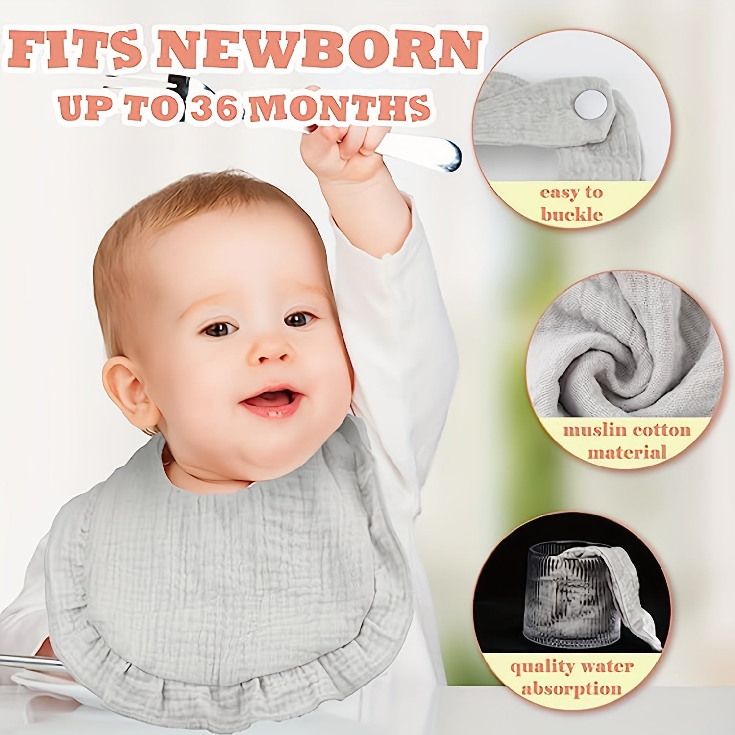 9pcs Baby Muslin Bibs Drool Bandana Soft Adjustable Bibs For Newborn