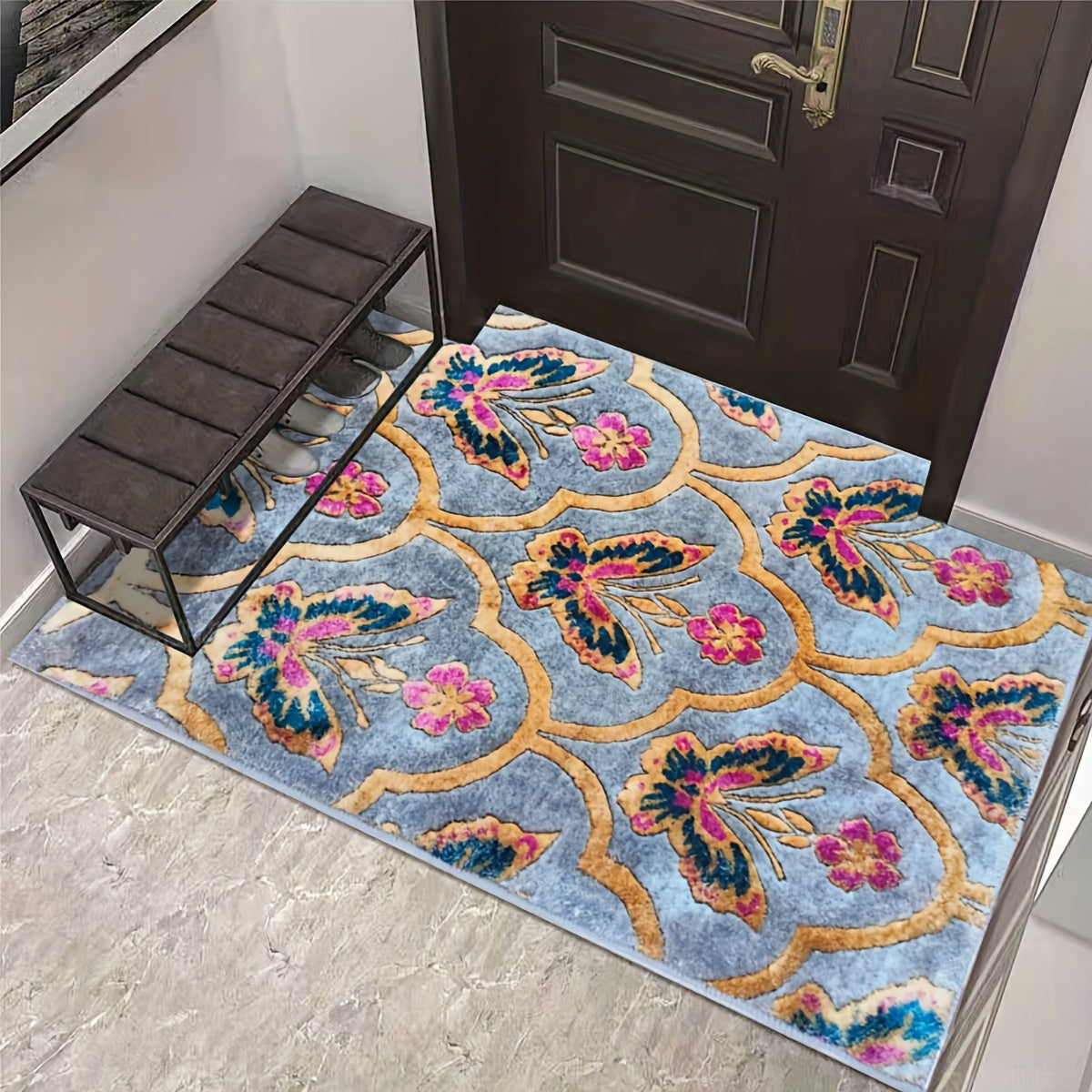 Vintage Floral Faux Wool Area Rug - American Style Living Room Bedroom Carpet