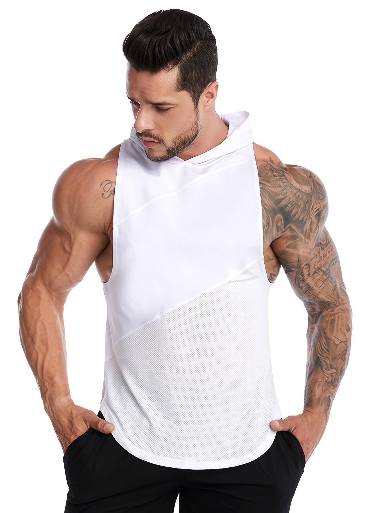 Men's Breathable Sleeveless Hooded Vest for Running Training Gym