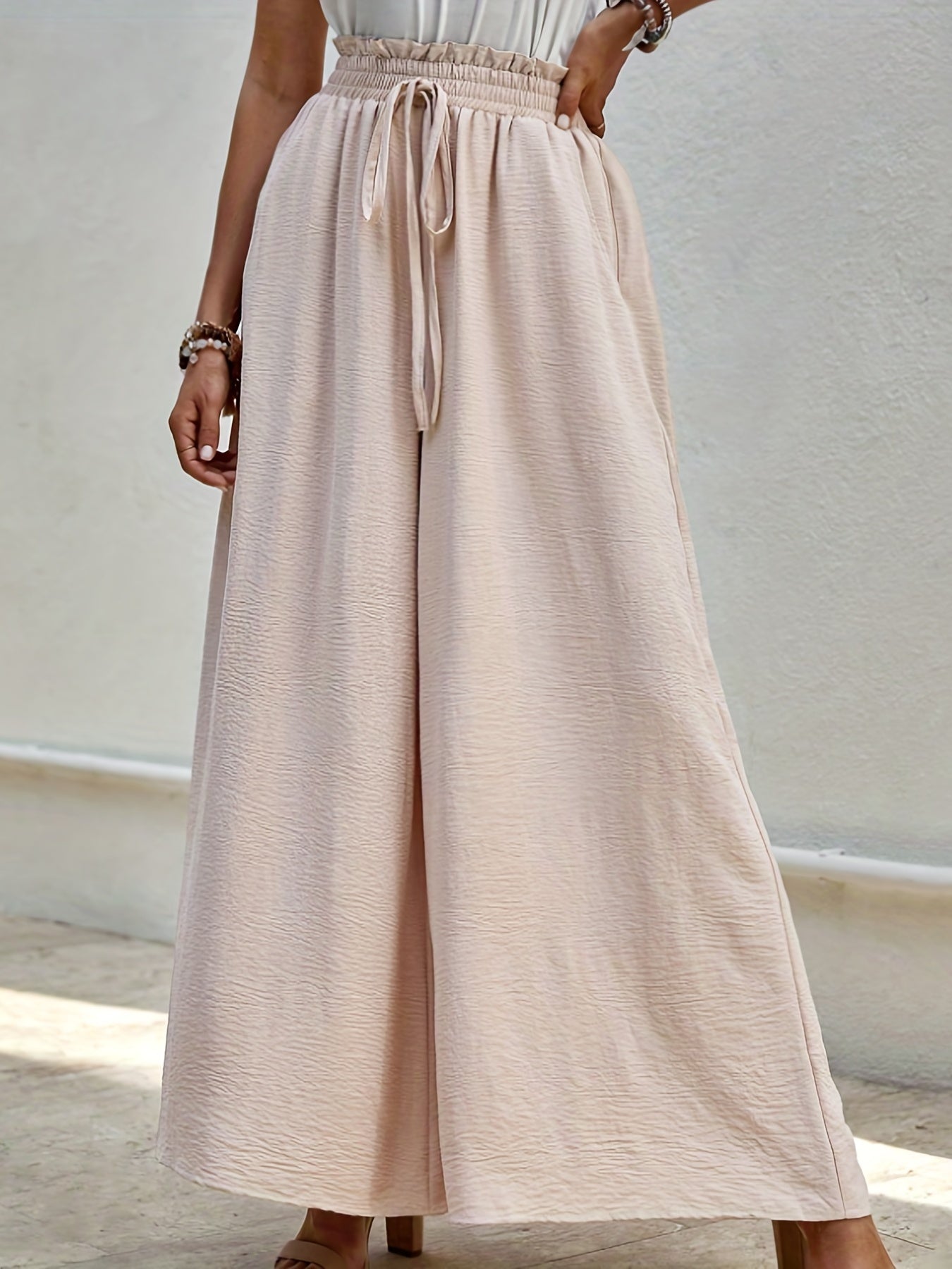 Paper Bag Waist Palazzo Pants Drawstring Wide Leg Pants