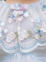 Girls Mesh Lace Collar Embroidered Princess Dress For Birthday Party