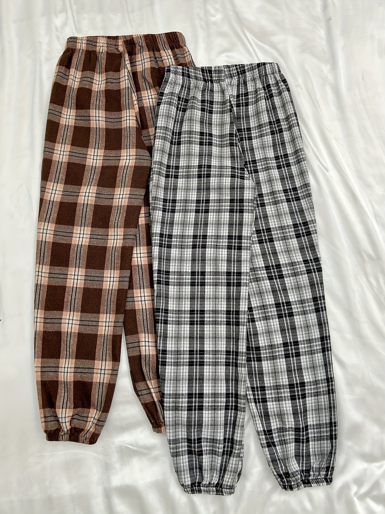 Plaid Sleep Bottoms Elastic Waistband Pants Women's Loungewear