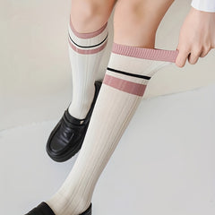 Colorblock Striped Calf Socks College Style All match Knee High Socks