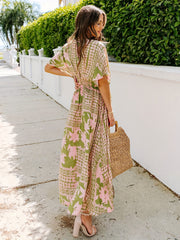 Floral Print Split Thigh Dress Vacation Plunging Maxi Dress
