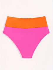 High Waist Tangerine Pink Block Bikini Bottoms